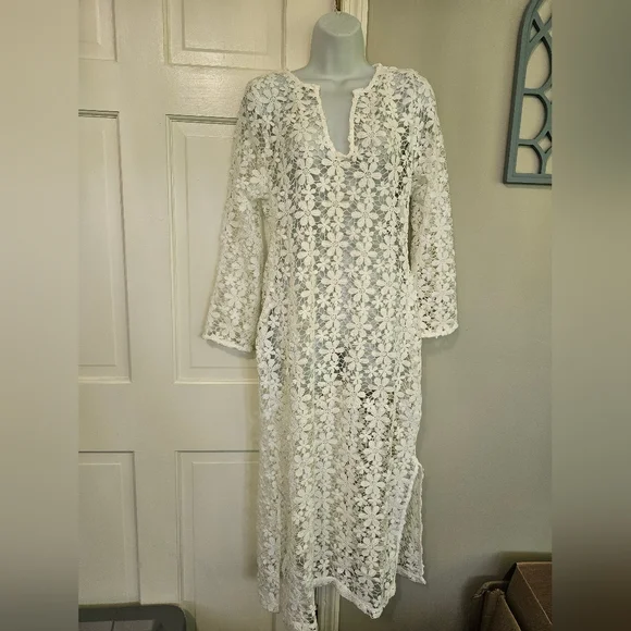 Dreamers White Floral Lace Swim Coverup - Picture 1 of 5